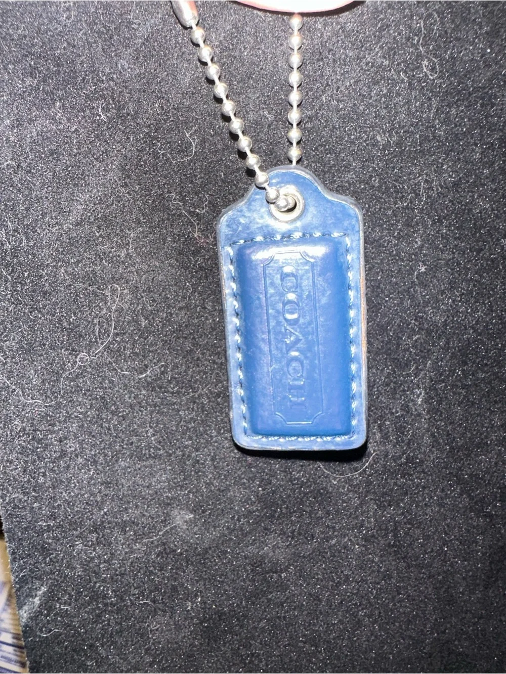 Coach Navy Blue Patent Leather Hang Tag with Ball Chain